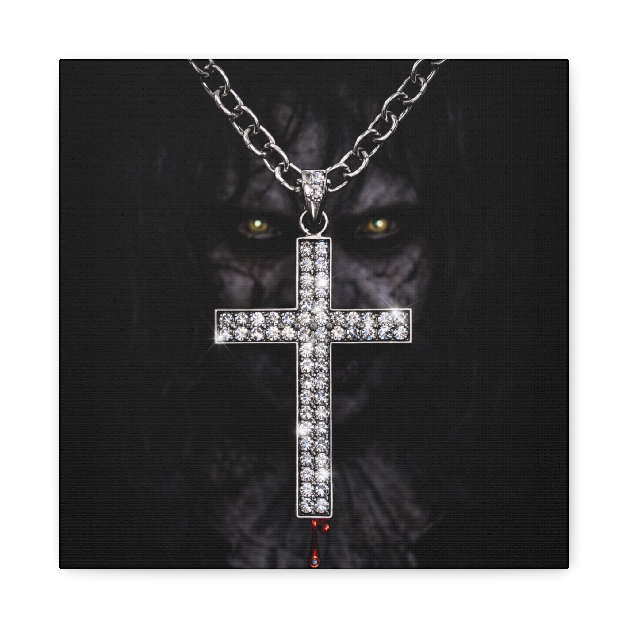 Gothic Vampire Cross Canvas Print — Dark Horror Wall Art
