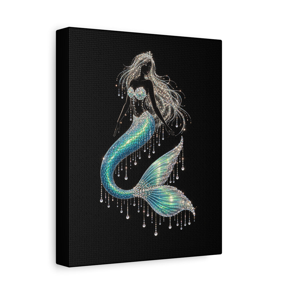 Mermaid Canvas Art — Iridescent Jewel-Embellished Mermaid Wall Decor