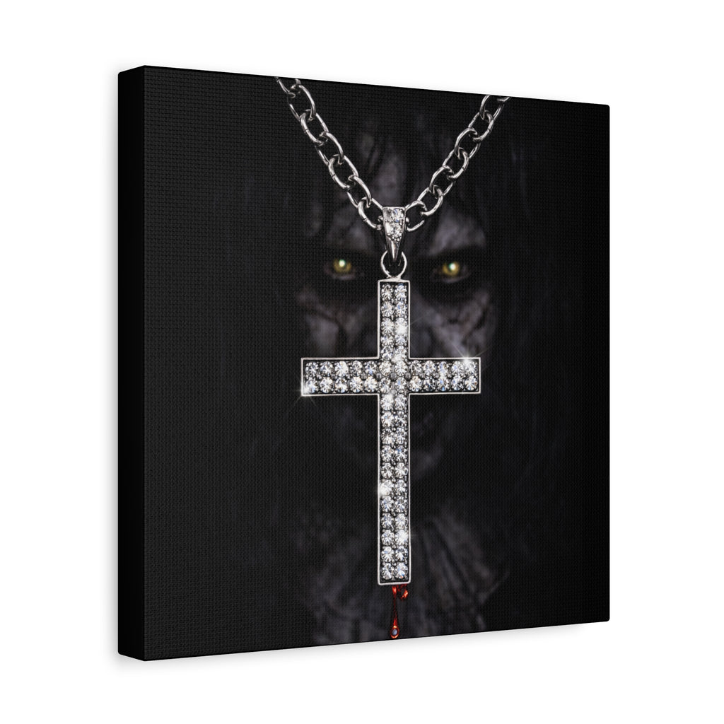 Gothic Vampire Cross Canvas Print — Dark Horror Wall Art