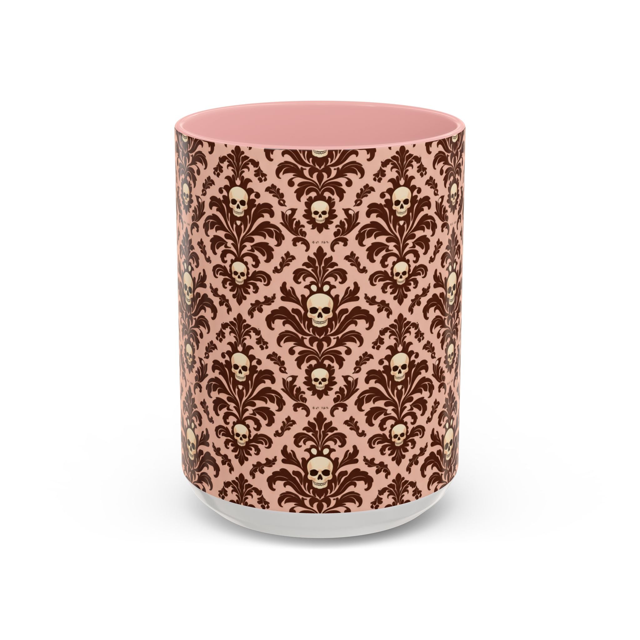 Skull Damask Accent Coffee Mug — Gothic Vintage Pattern (11/15 oz)