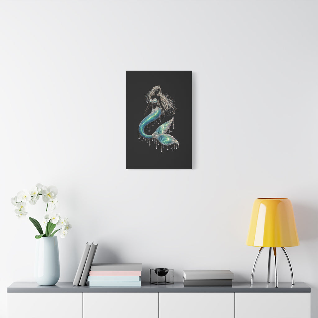 Mermaid Canvas Art — Iridescent Jewel-Embellished Mermaid Wall Decor
