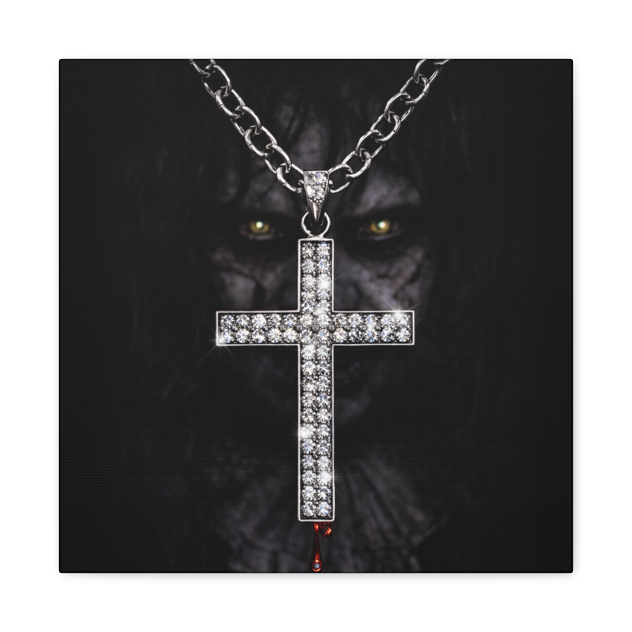 Gothic Vampire Cross Canvas Print — Dark Horror Wall Art