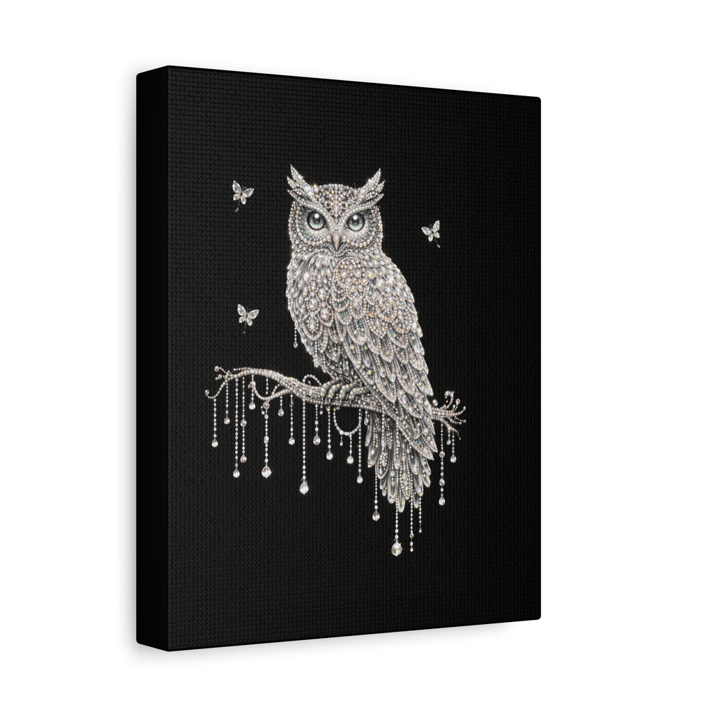 Jeweled Owl Canvas Wall Art — Sparkling Nighttime Owl Print
