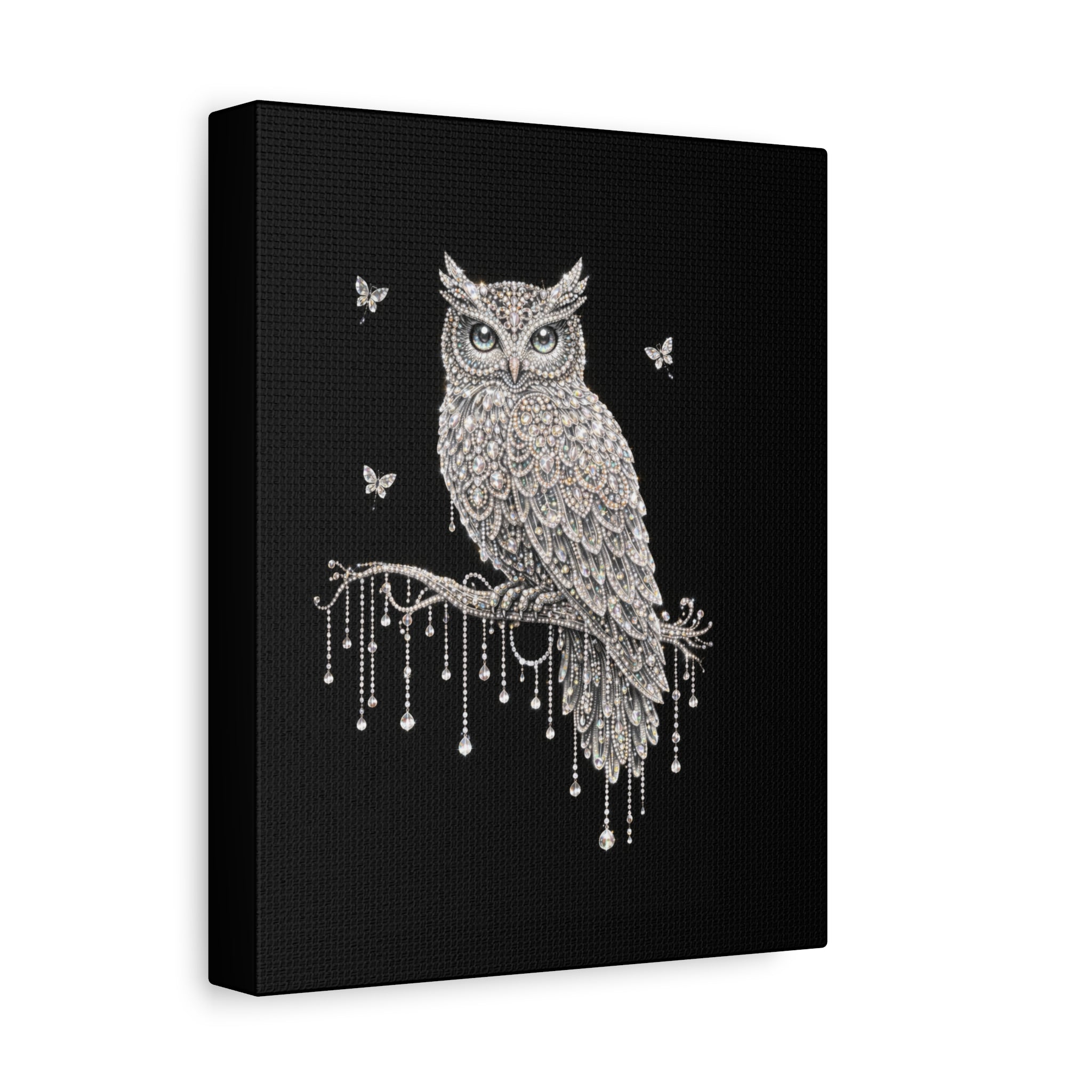 Jeweled Owl Canvas Wall Art — Sparkling Nighttime Owl Print