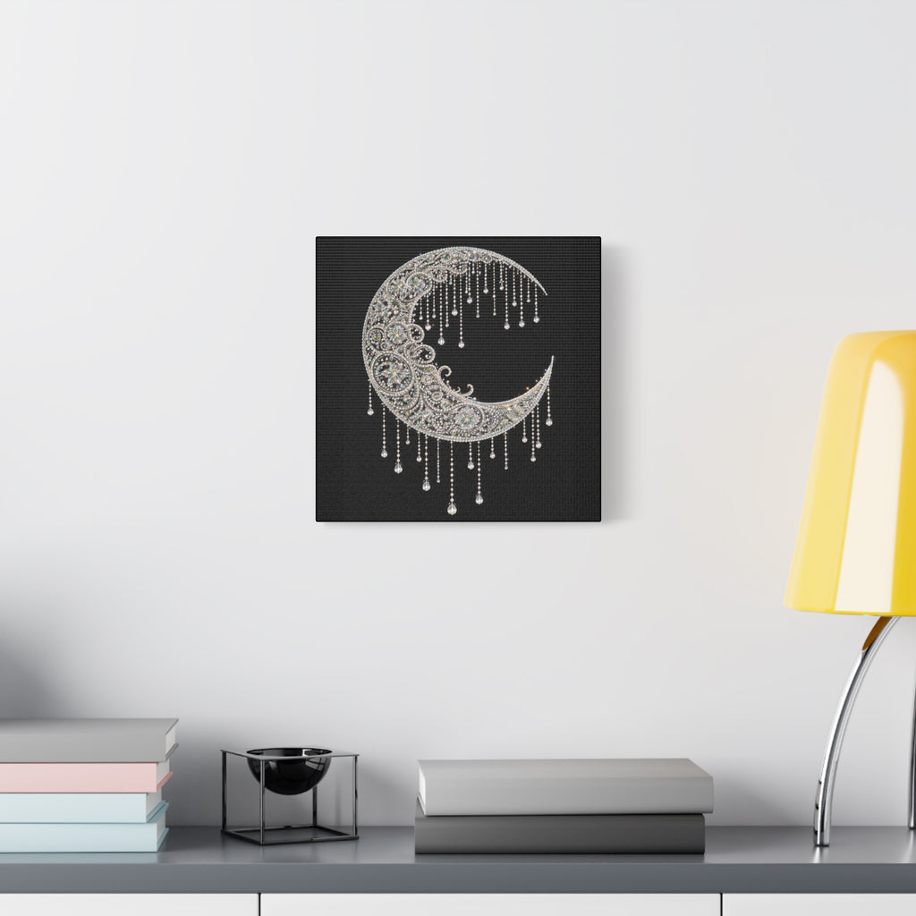Crescent Moon Jewel Canvas Art — Decorative Boho Moon Wall Decor