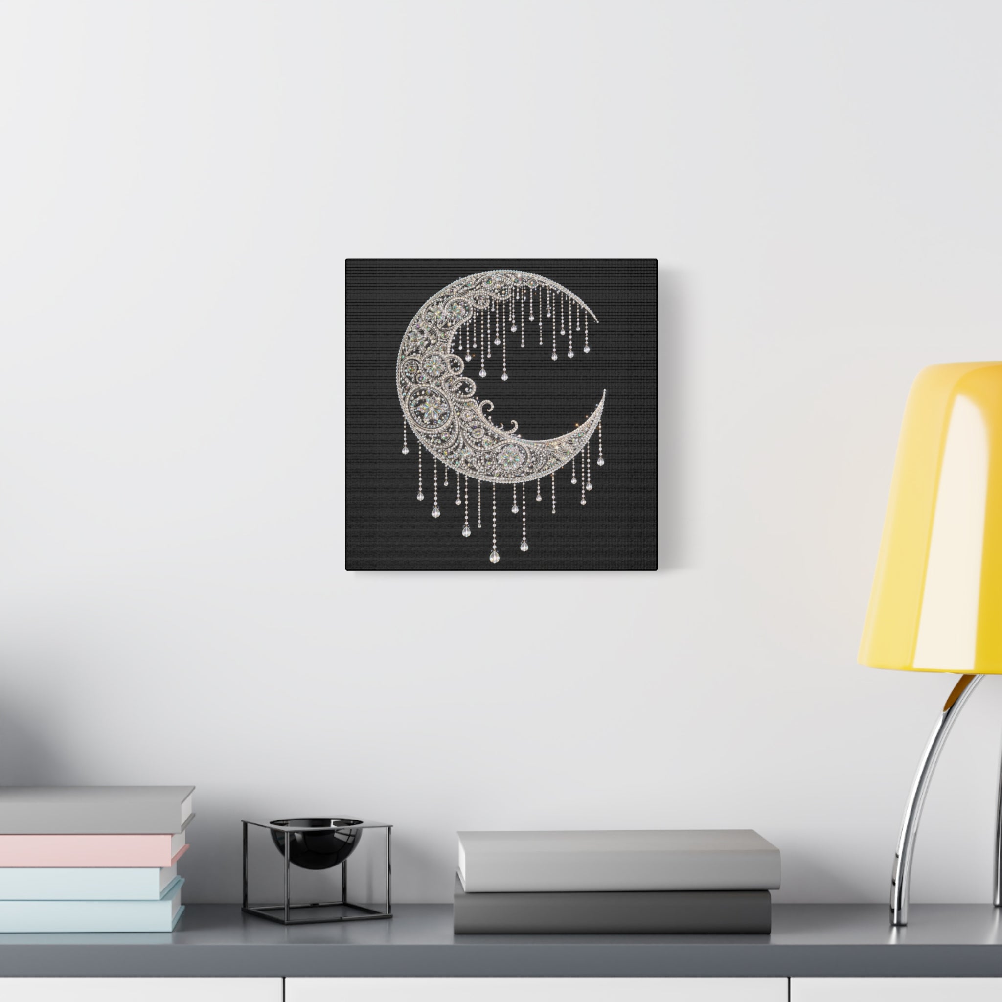 Crescent Moon Jewel Canvas Art — Decorative Boho Moon Wall Decor