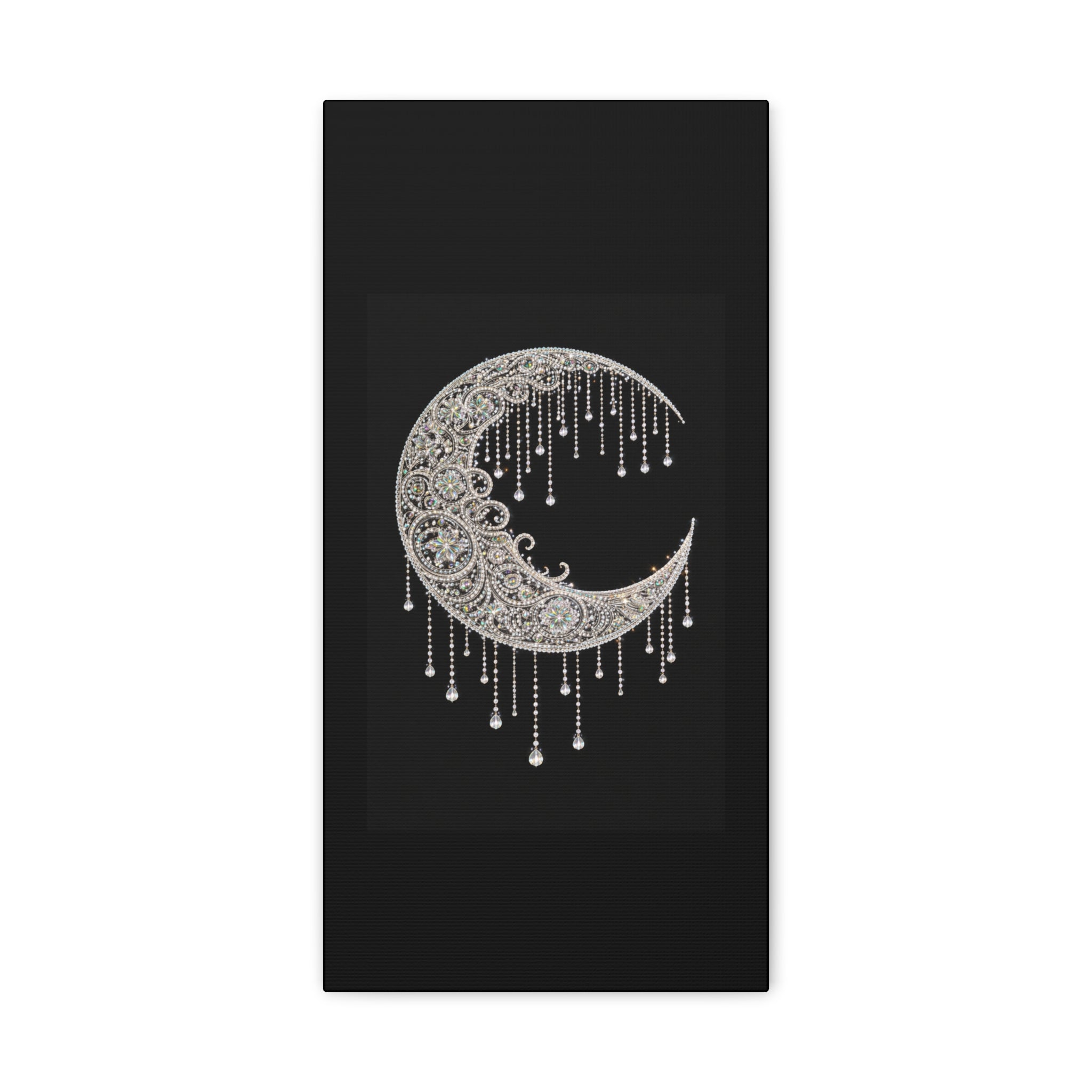 Crescent Moon Jewel Canvas Art — Decorative Boho Moon Wall Decor