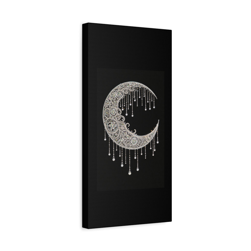 Crescent Moon Jewel Canvas Art — Decorative Boho Moon Wall Decor