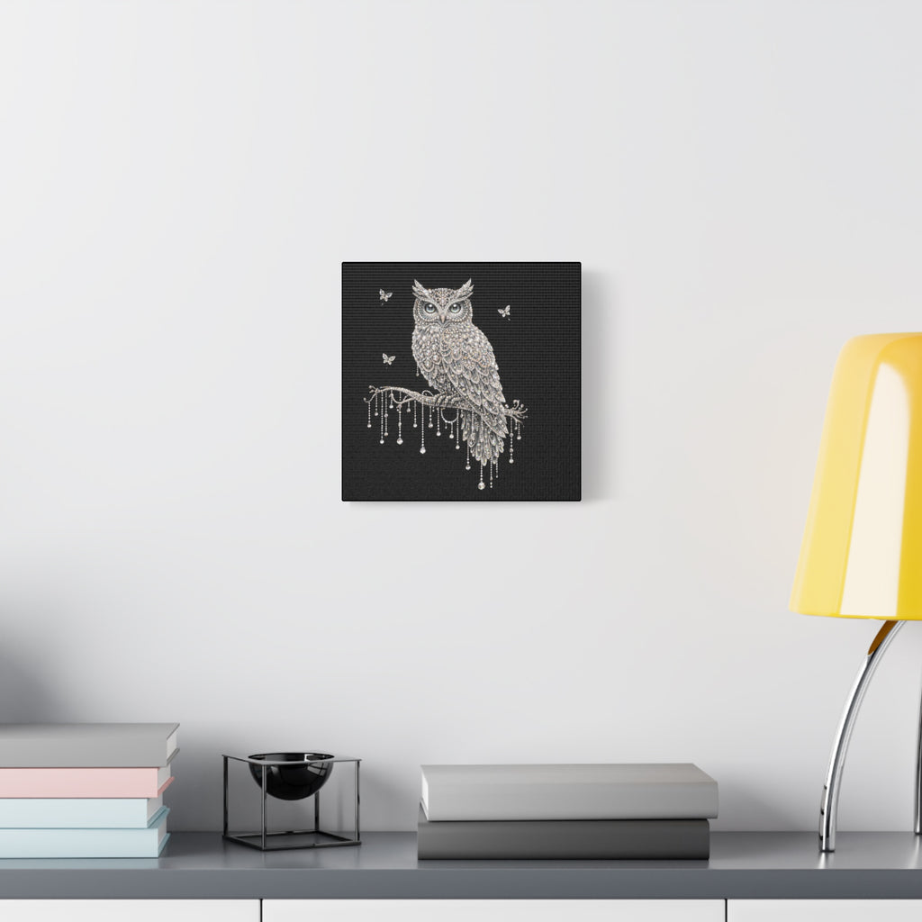 Jeweled Owl Canvas Wall Art — Sparkling Nighttime Owl Print