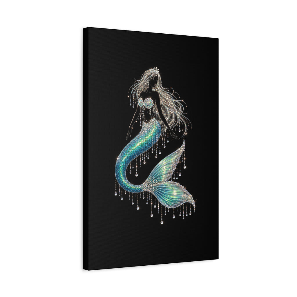 Mermaid Canvas Art — Iridescent Jewel-Embellished Mermaid Wall Decor