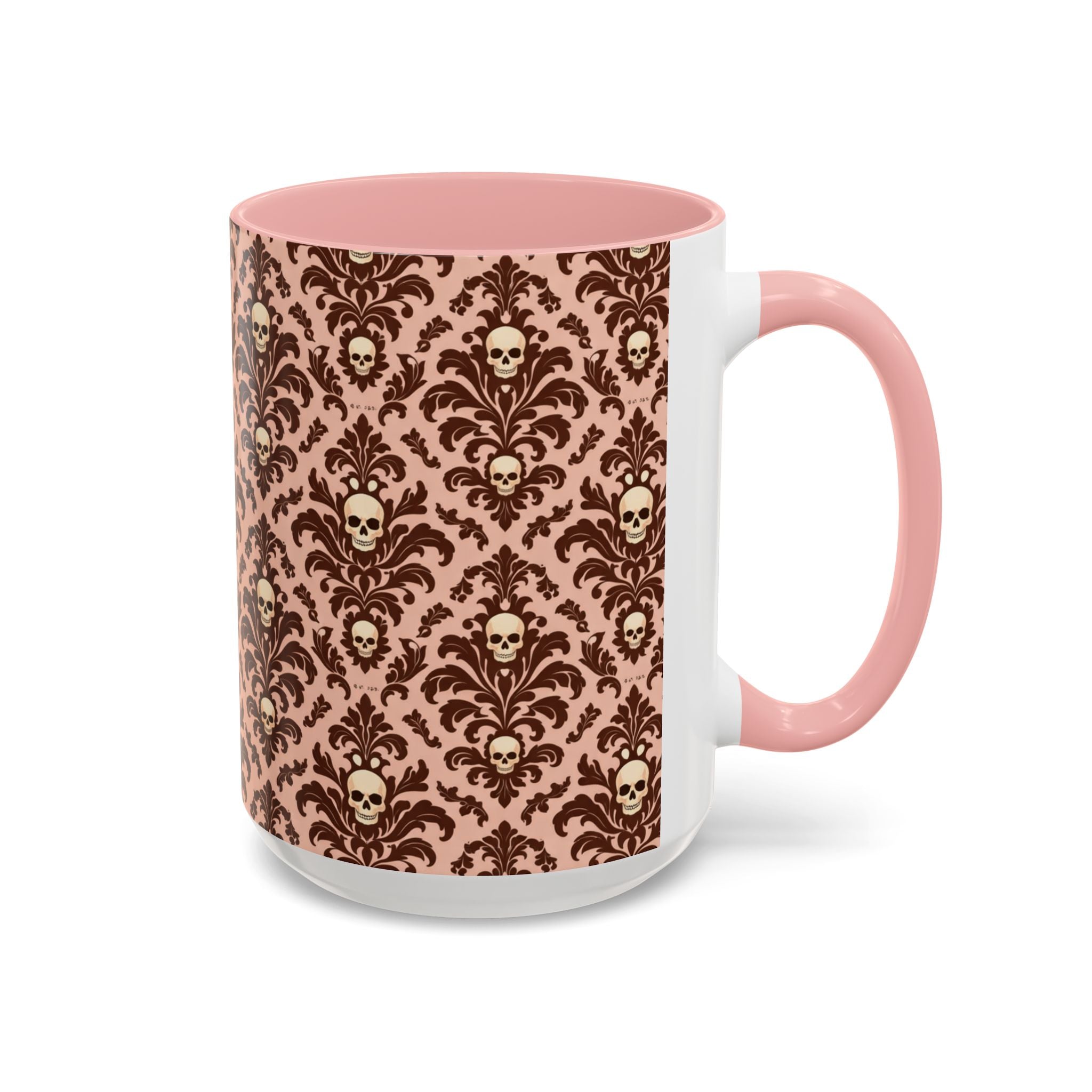 Skull Damask Accent Coffee Mug — Gothic Vintage Pattern (11/15 oz)