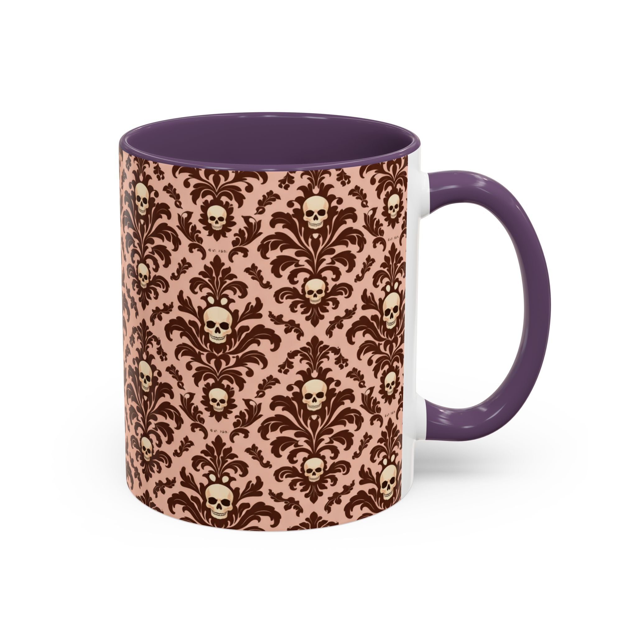 Skull Damask Accent Coffee Mug — Gothic Vintage Pattern (11/15 oz)