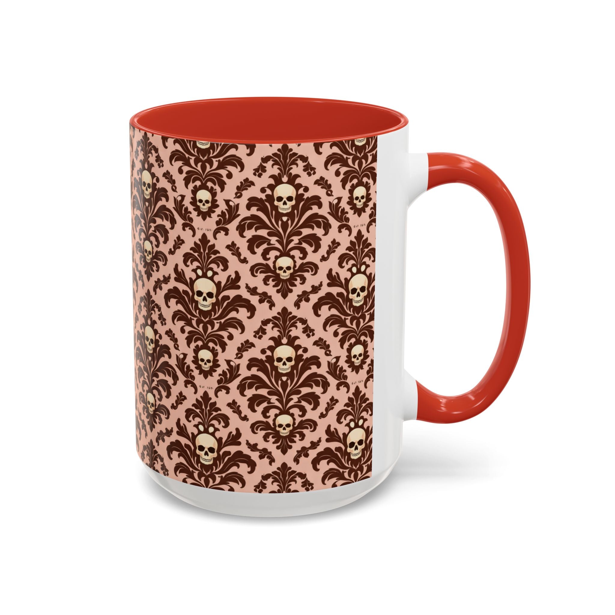 Skull Damask Accent Coffee Mug — Gothic Vintage Pattern (11/15 oz)