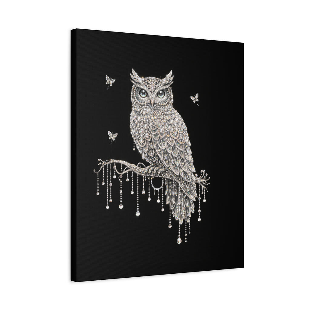 Jeweled Owl Canvas Wall Art — Sparkling Nighttime Owl Print