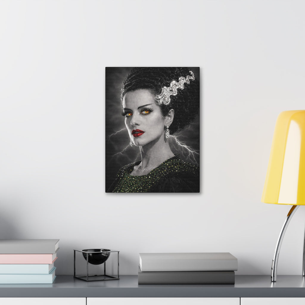 Gothic Lightning Bride Canvas Art — Dramatic Portrait with Gold Eyes
