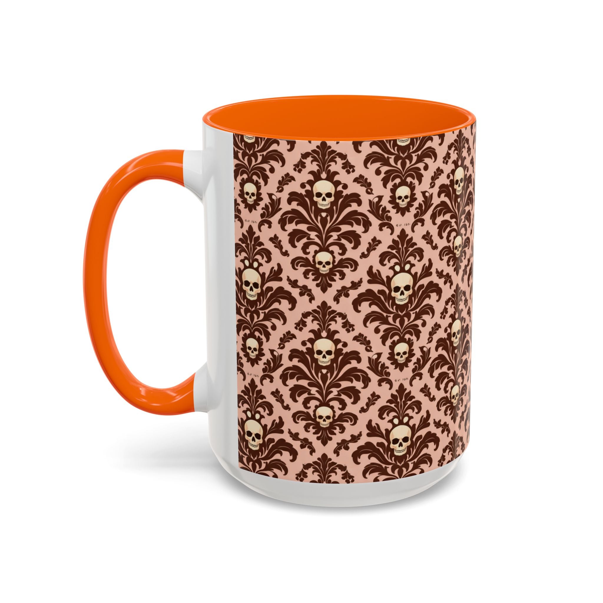 Skull Damask Accent Coffee Mug — Gothic Vintage Pattern (11/15 oz)
