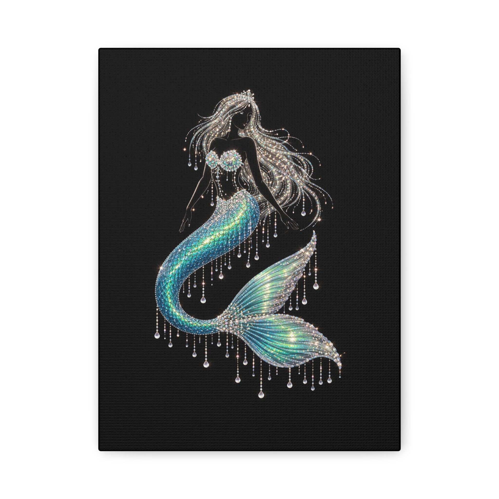 Mermaid Canvas Art — Iridescent Jewel-Embellished Mermaid Wall Decor