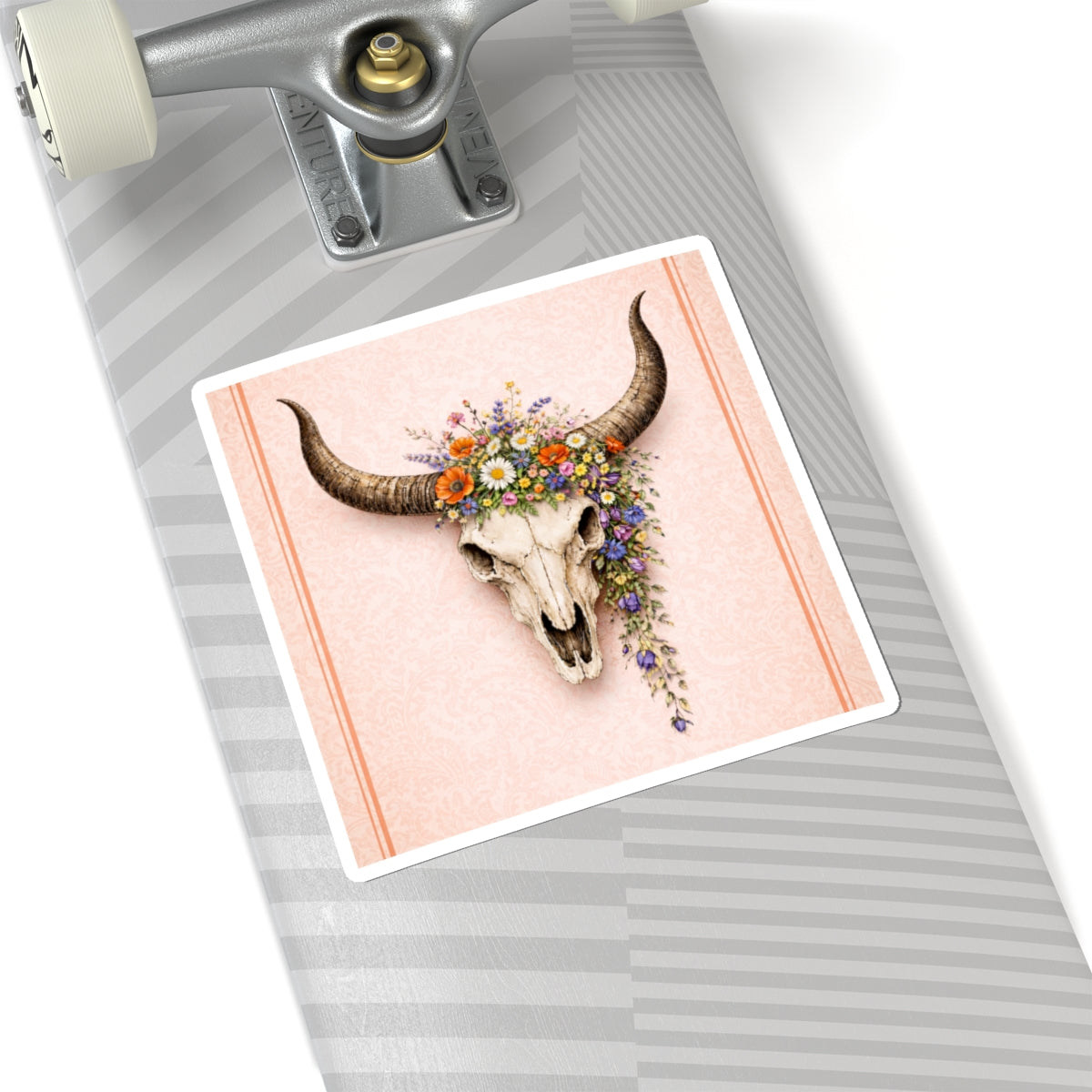 Floral Bull Skull Kiss-Cut Sticker — Boho Western Laptop Decal