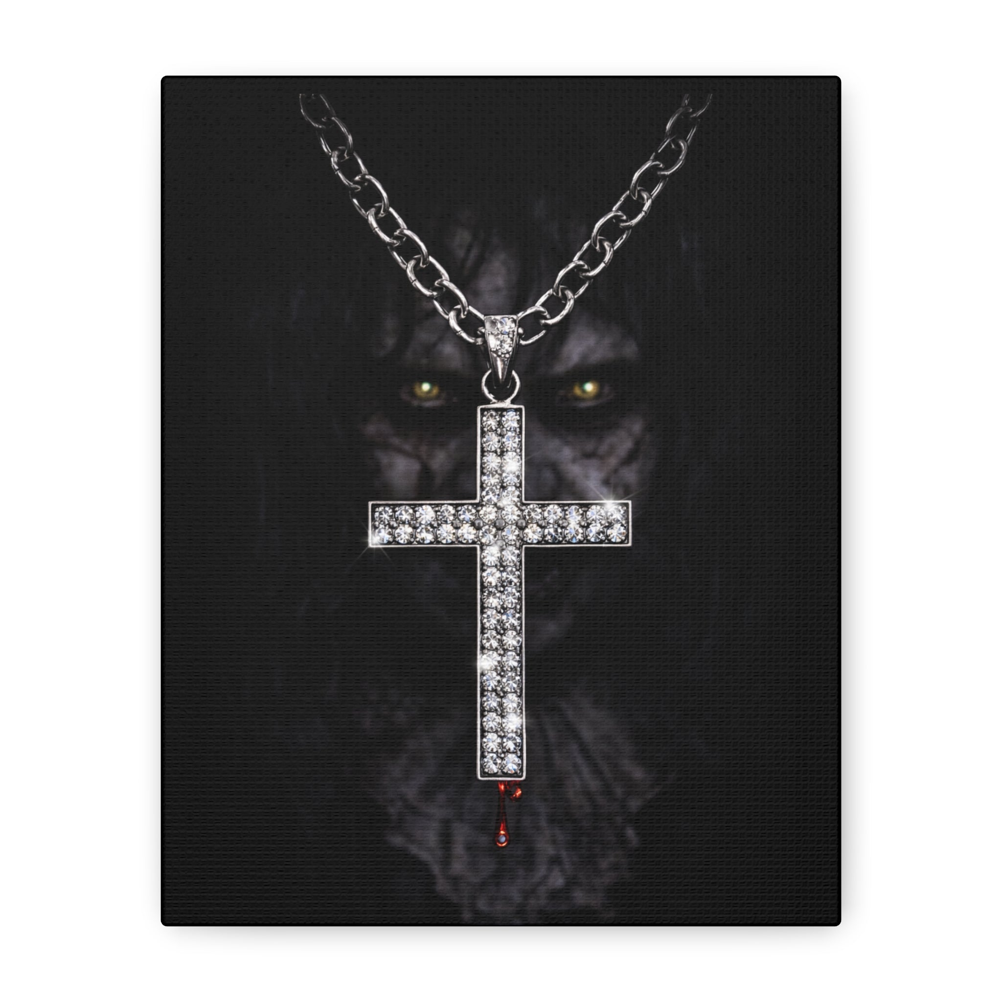 Gothic Vampire Cross Canvas Print — Dark Horror Wall Art