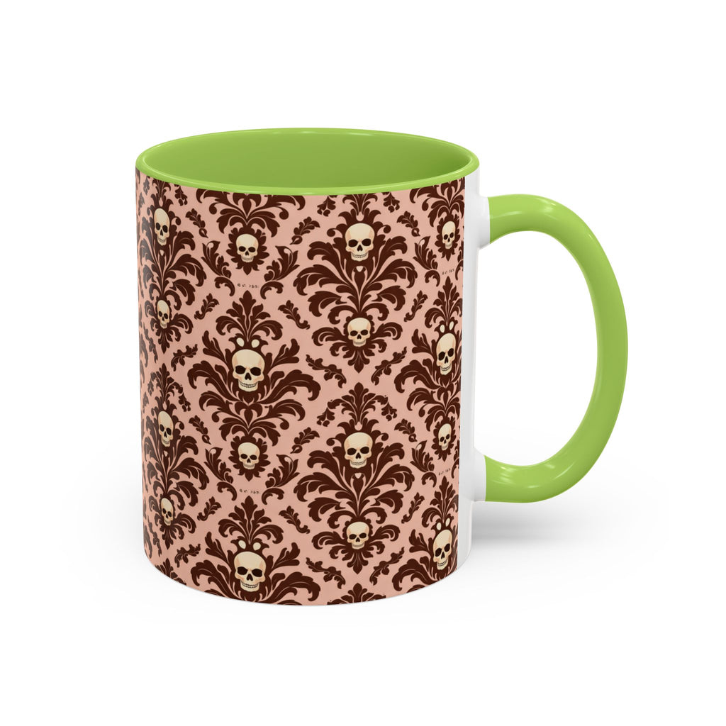 Skull Damask Accent Coffee Mug — Gothic Vintage Pattern (11/15 oz)
