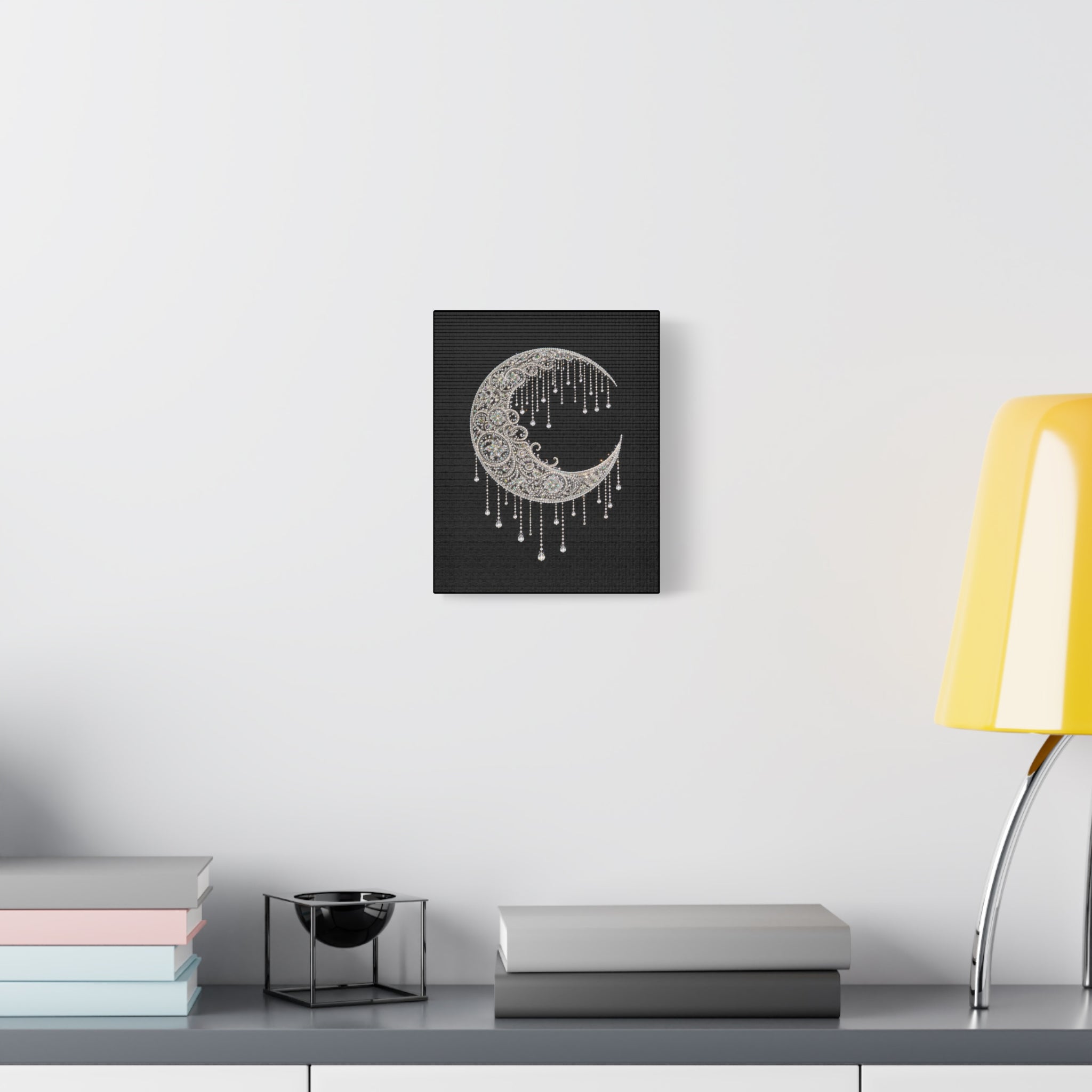 Crescent Moon Jewel Canvas Art — Decorative Boho Moon Wall Decor