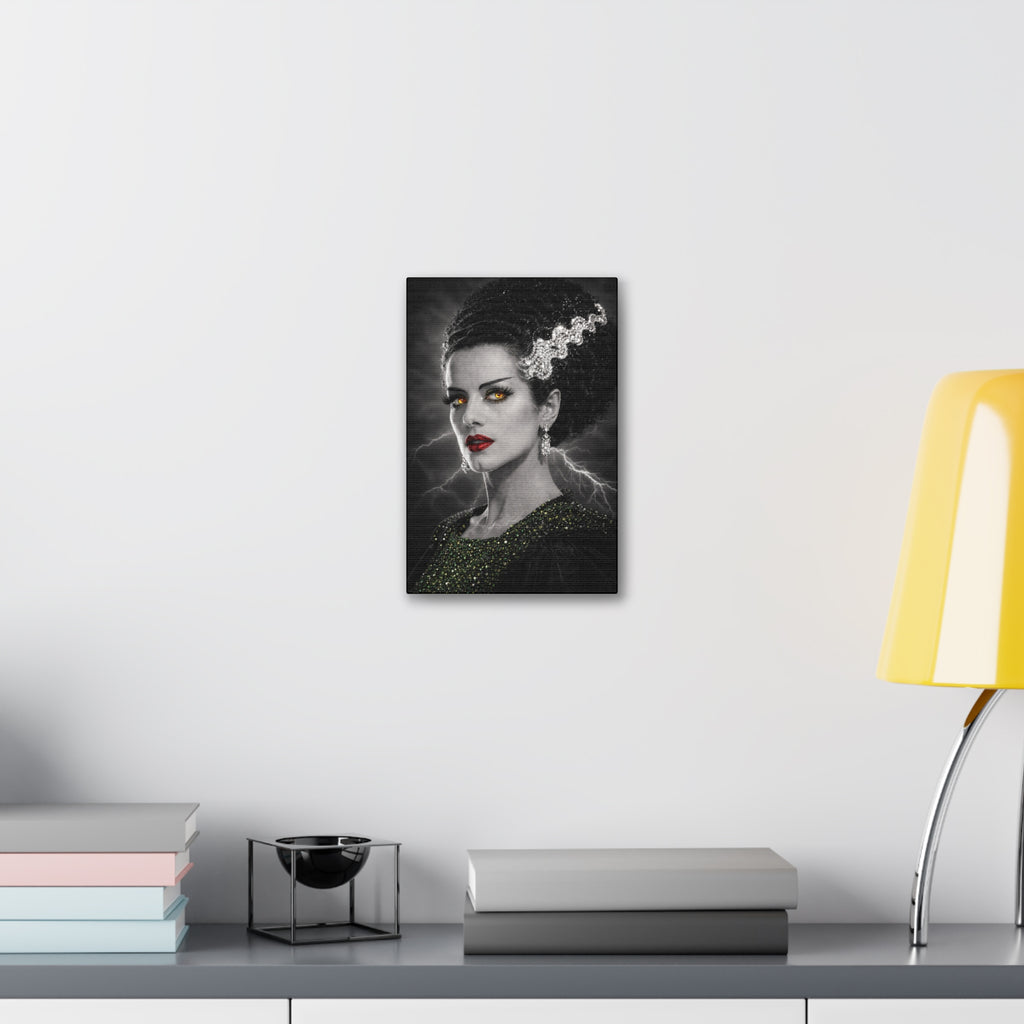 Gothic Lightning Bride Canvas Art — Dramatic Portrait with Gold Eyes