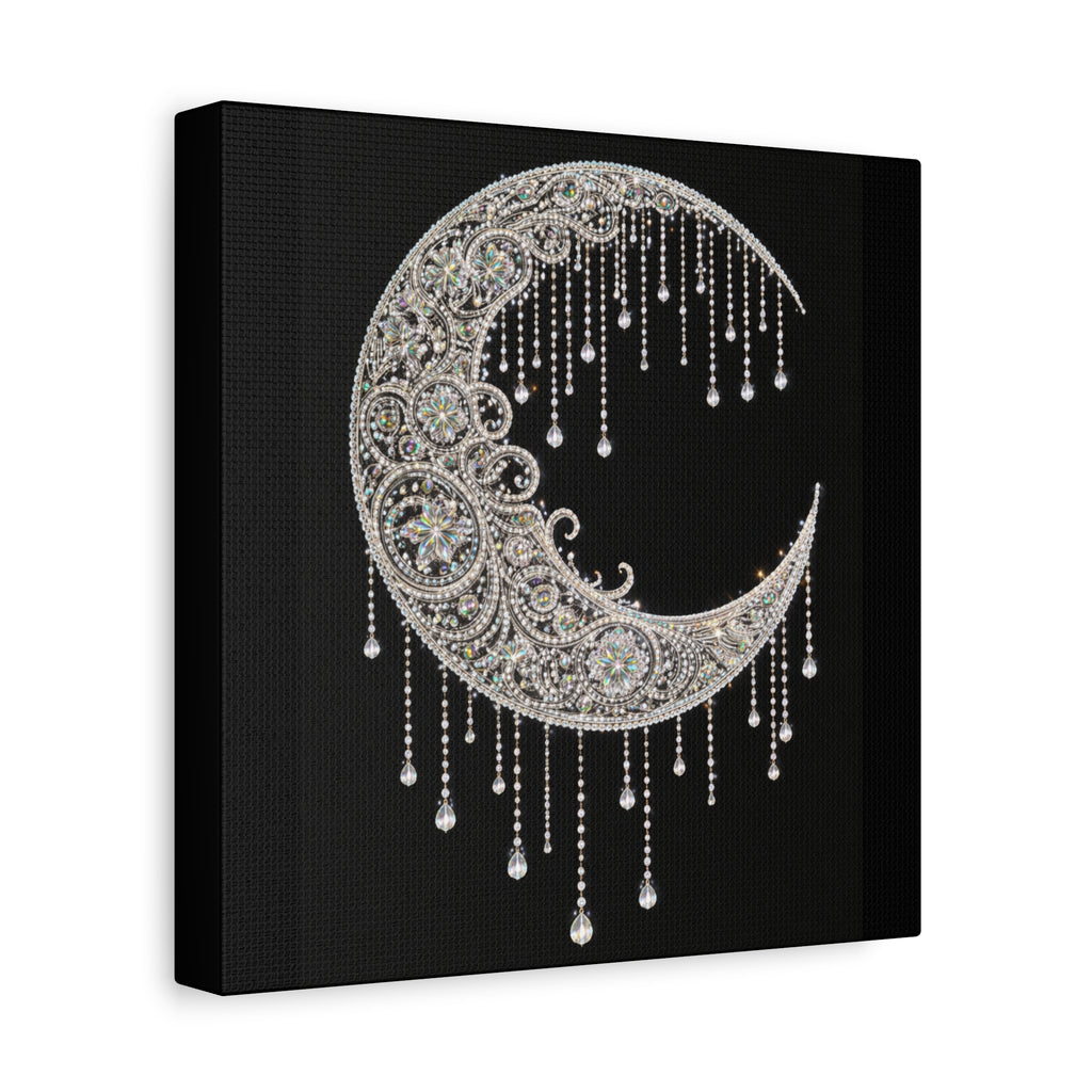 Crescent Moon Jewel Canvas Art — Decorative Boho Moon Wall Decor