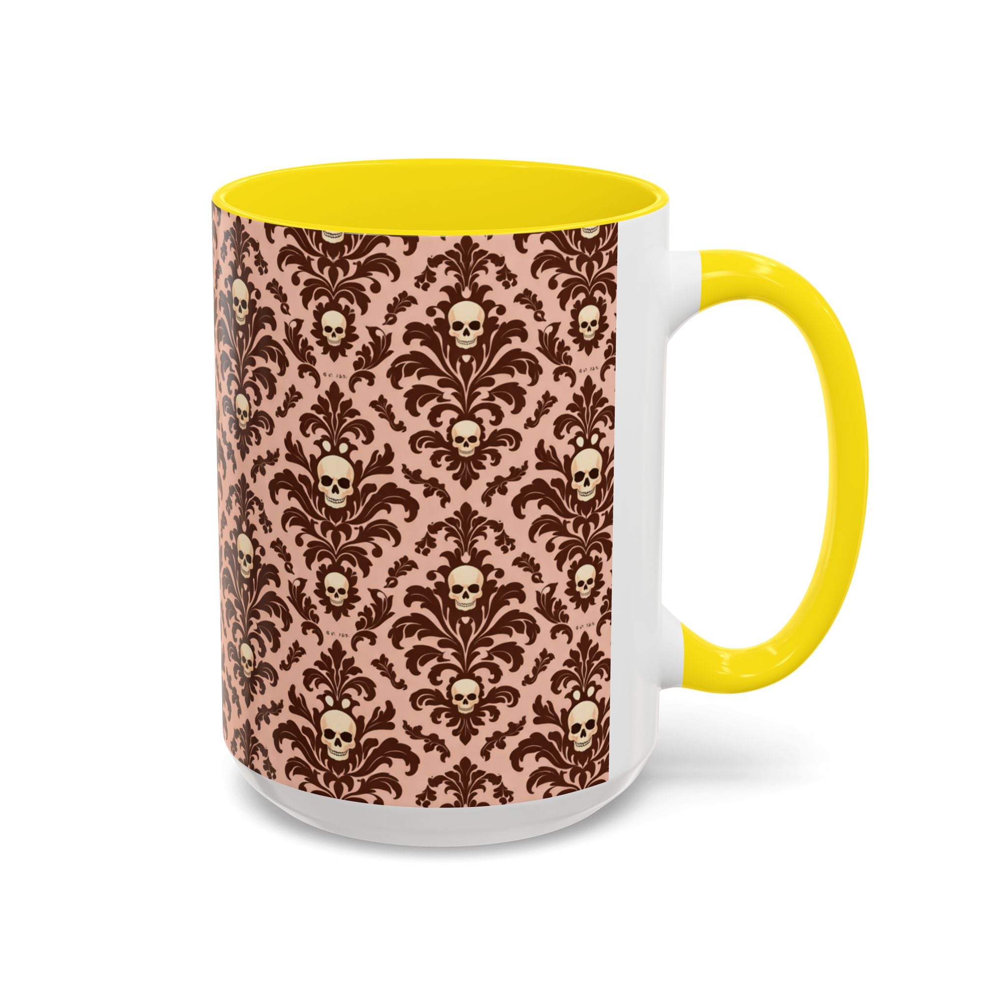 Skull Damask Accent Coffee Mug — Gothic Vintage Pattern (11/15 oz)