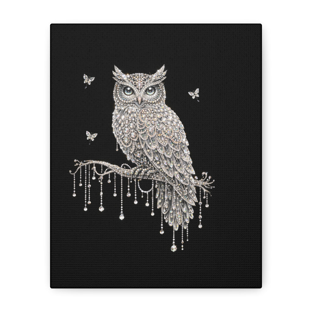 Jeweled Owl Canvas Wall Art — Sparkling Nighttime Owl Print