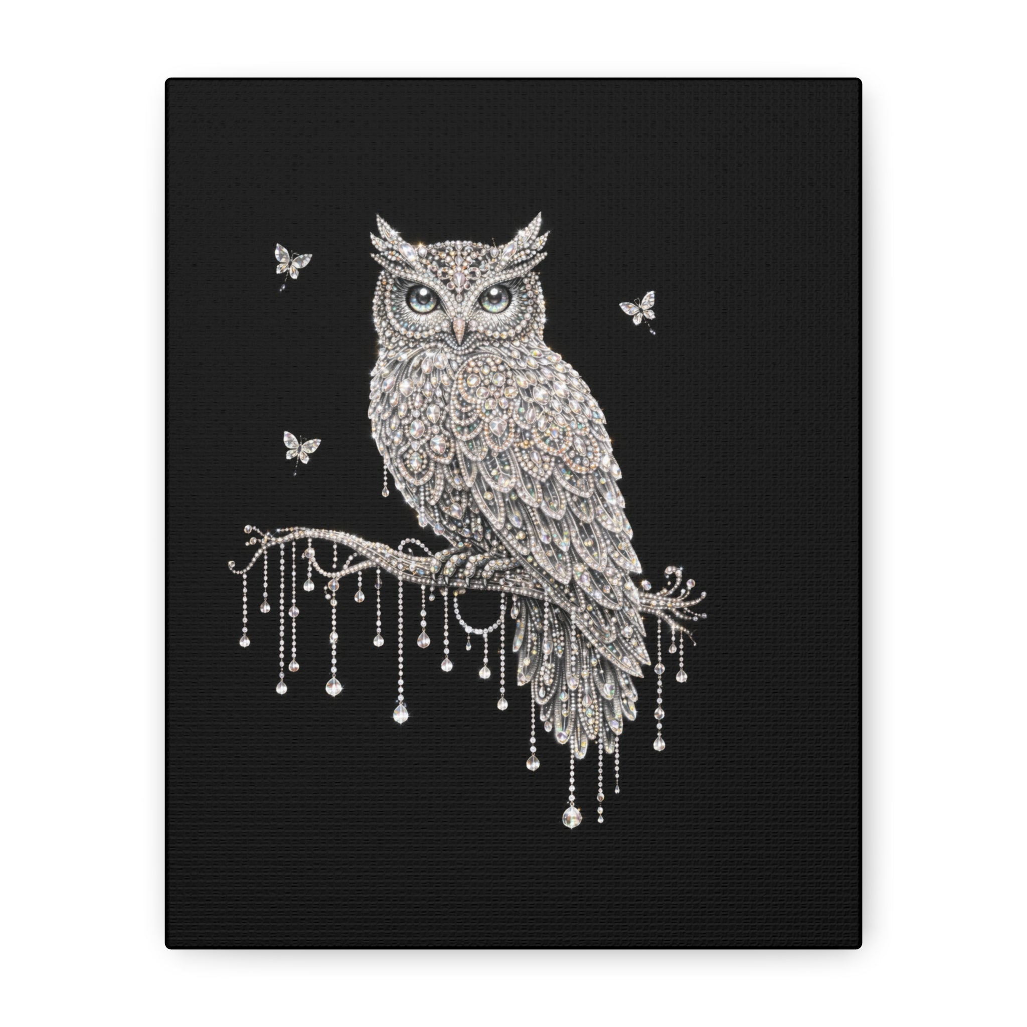 Jeweled Owl Canvas Wall Art — Sparkling Nighttime Owl Print