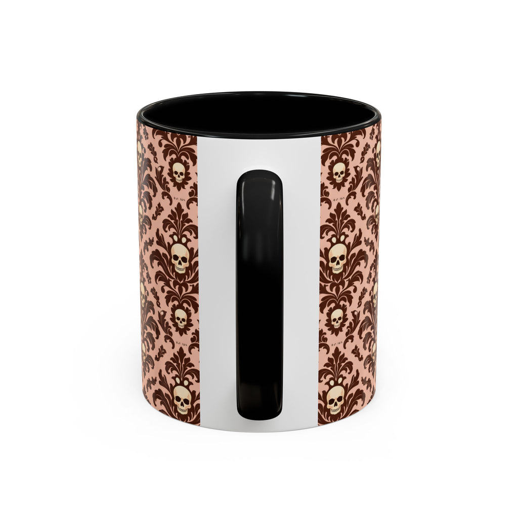 Skull Damask Accent Coffee Mug — Gothic Vintage Pattern (11/15 oz)