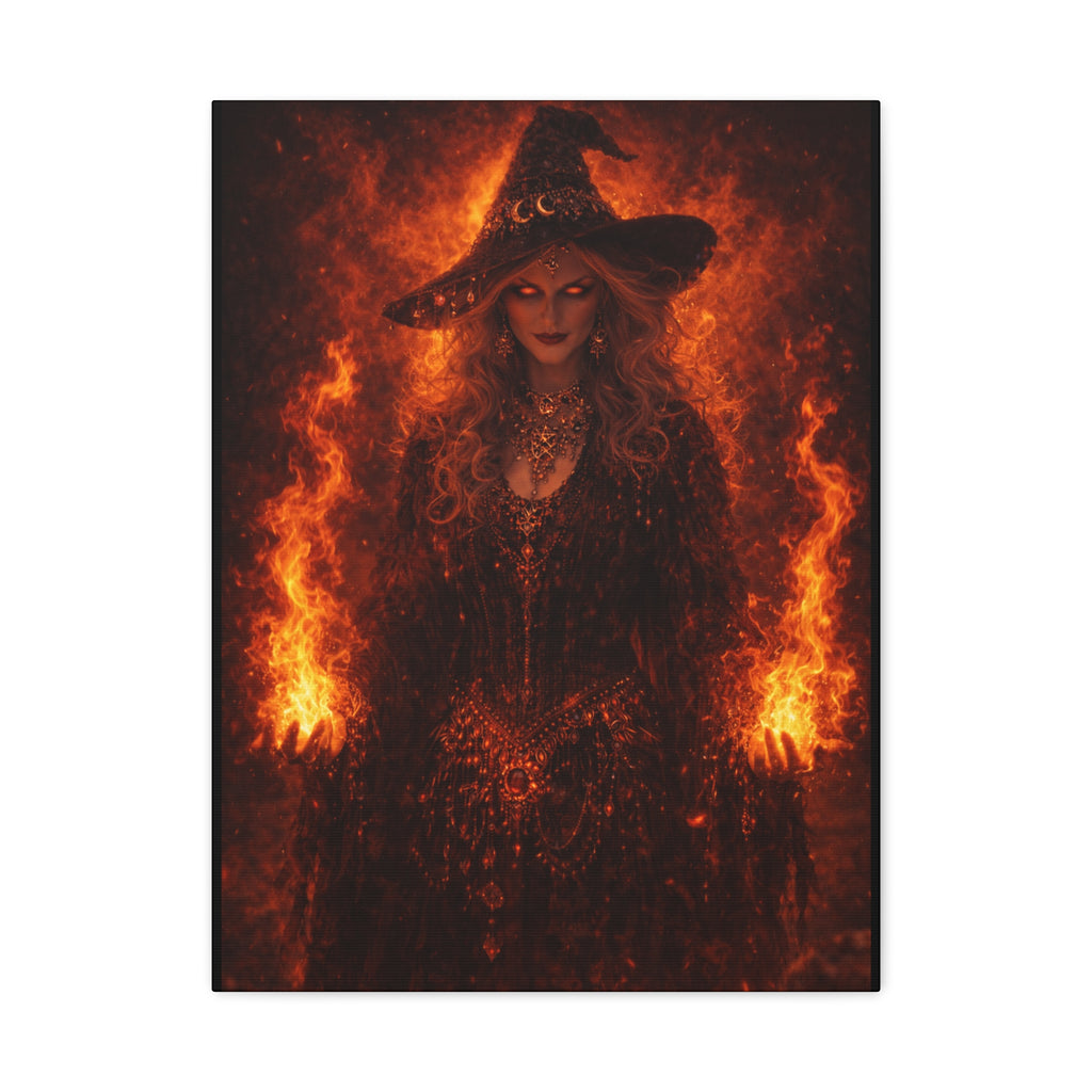 Fiery Witch Canvas Wall Art — Dark Fantasy Matte Stretched Print