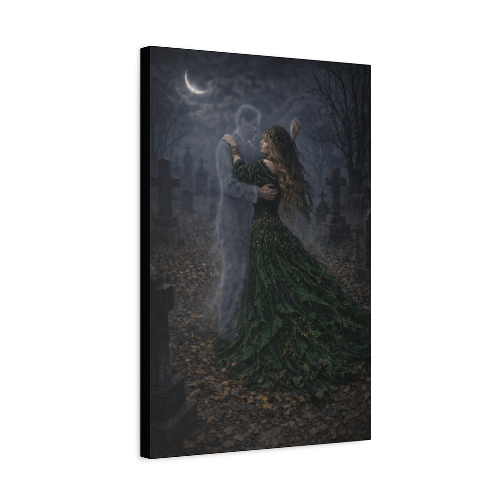 Gothic Graveyard Dance Matte Canvas Print — Ghostly Embrace Wall Art