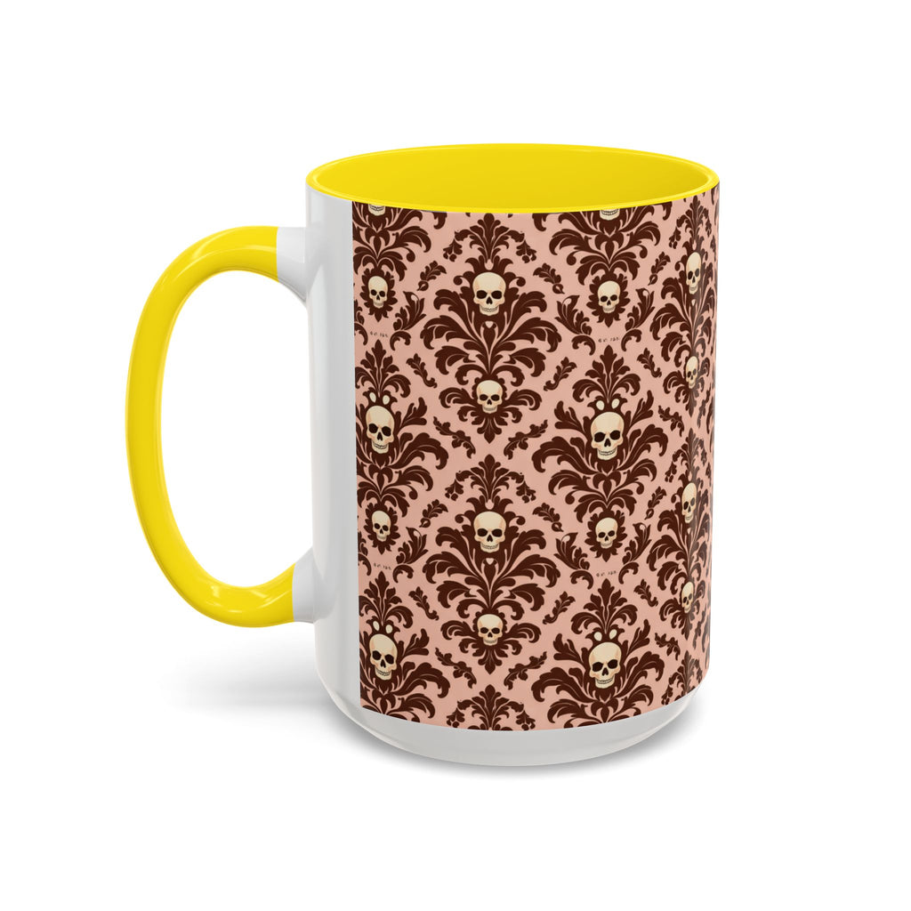 Skull Damask Accent Coffee Mug — Gothic Vintage Pattern (11/15 oz)