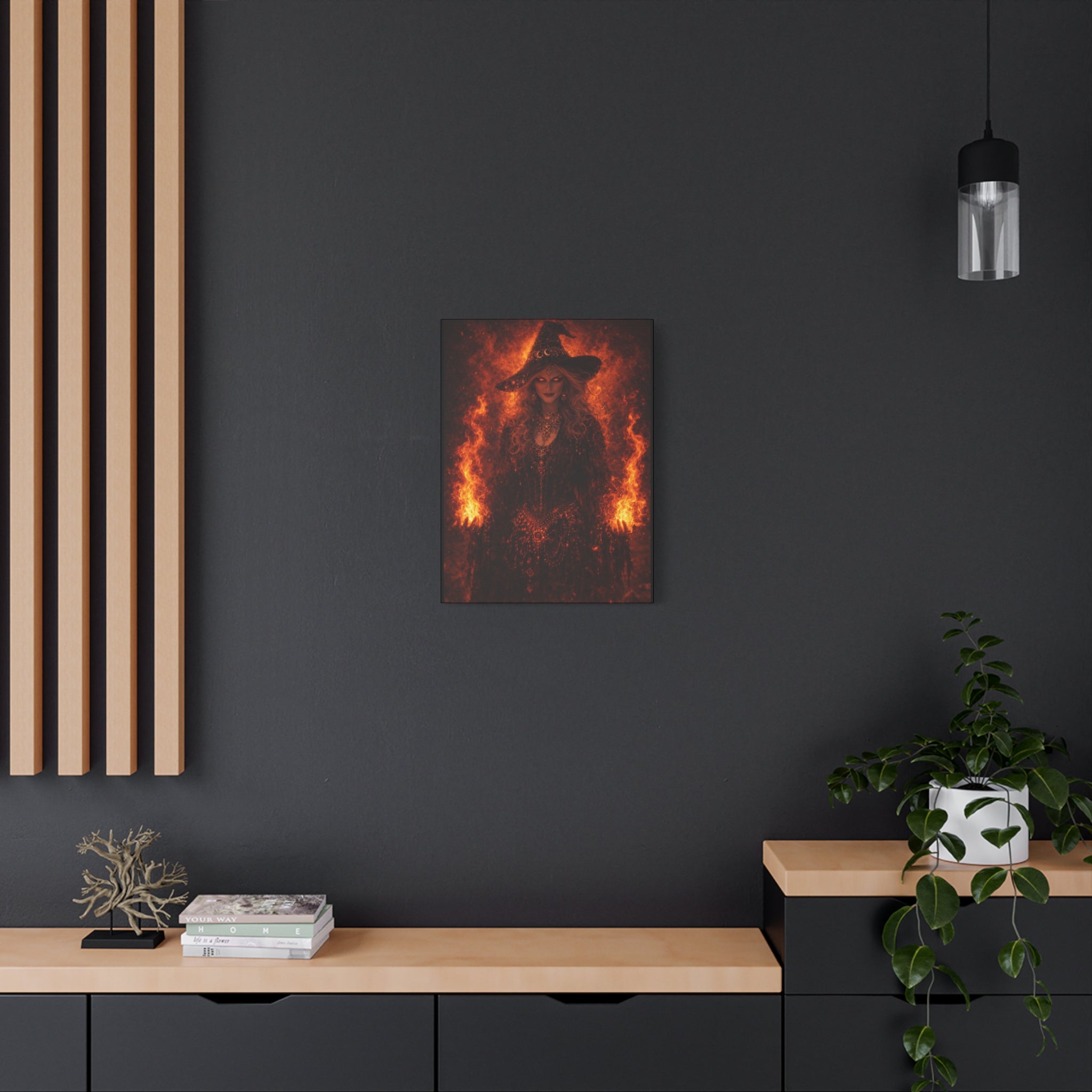 Fiery Witch Canvas Wall Art — Dark Fantasy Matte Stretched Print