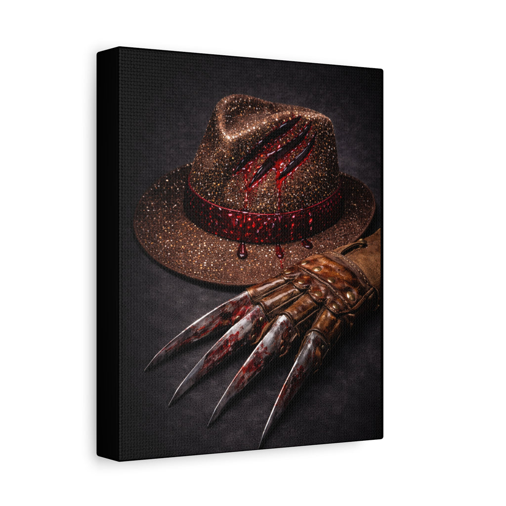 Horror Wall Art Canvas — Glove & Bloody Fedora Matte Stretched Print