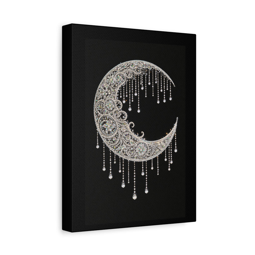 Crescent Moon Jewel Canvas Art — Decorative Boho Moon Wall Decor