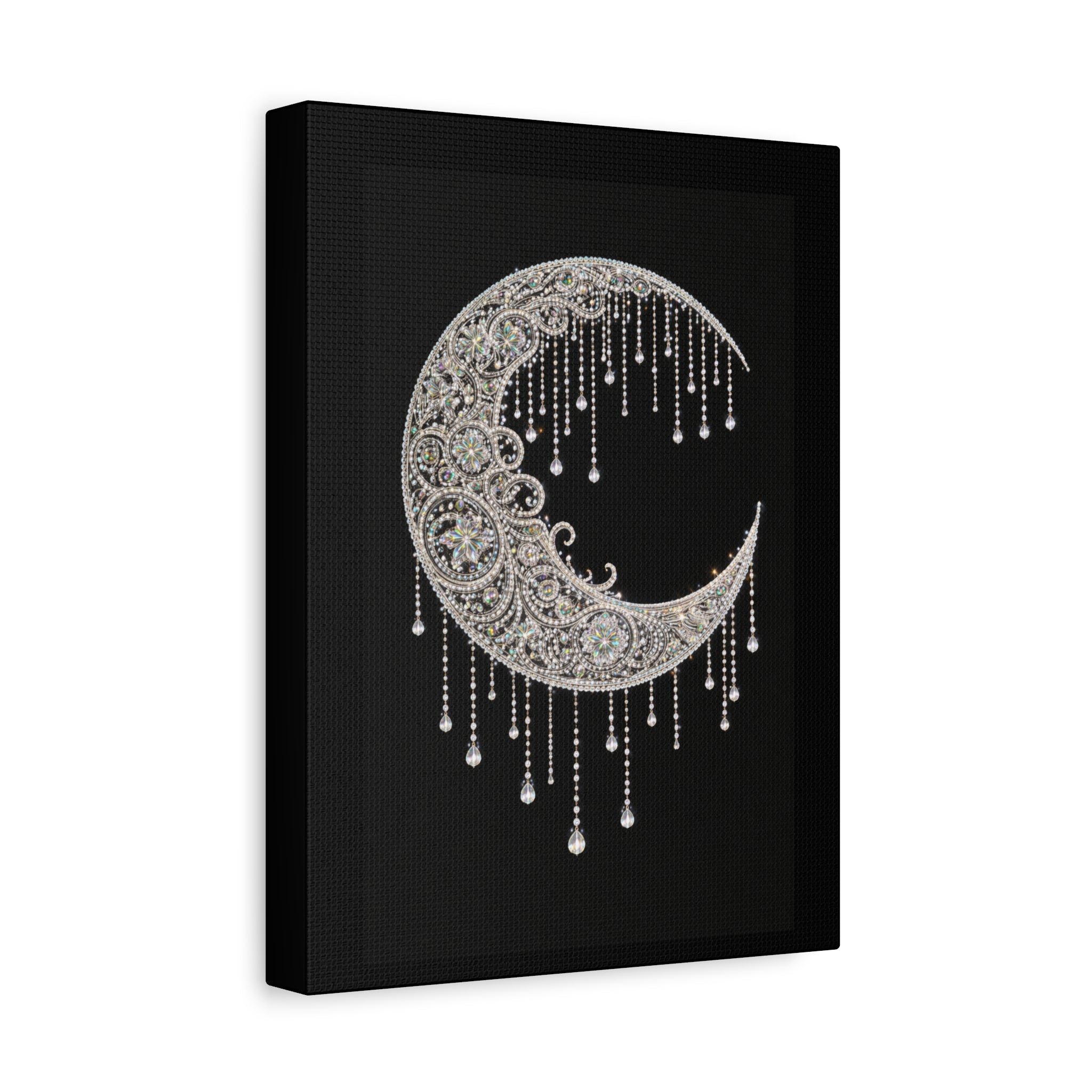 Crescent Moon Jewel Canvas Art — Decorative Boho Moon Wall Decor