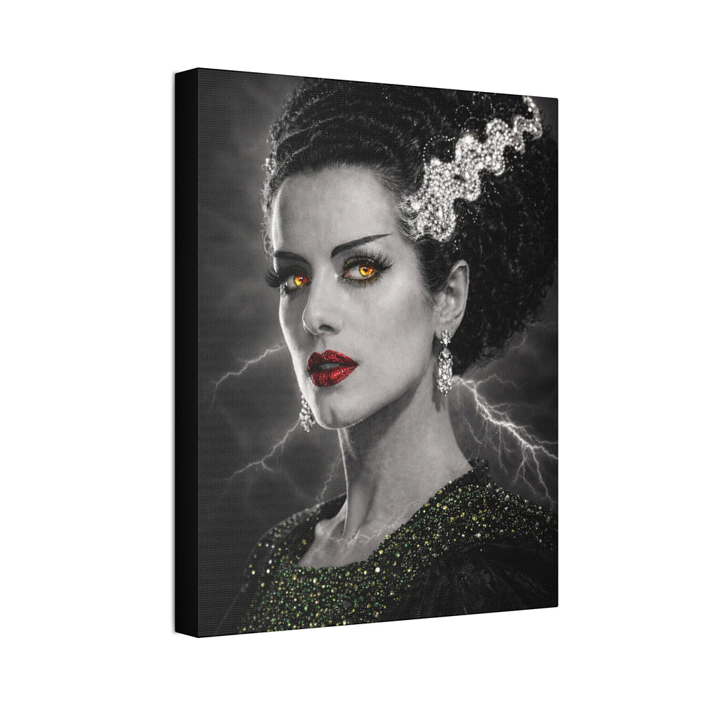 Gothic Lightning Bride Canvas Art — Dramatic Portrait with Gold Eyes