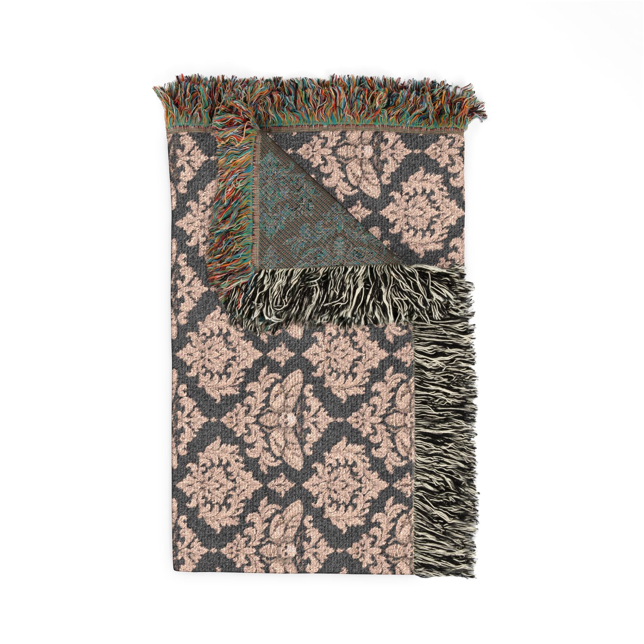 Deathhead moth damask pattern Woven Blanket — Earth-Tone Geometric Throw