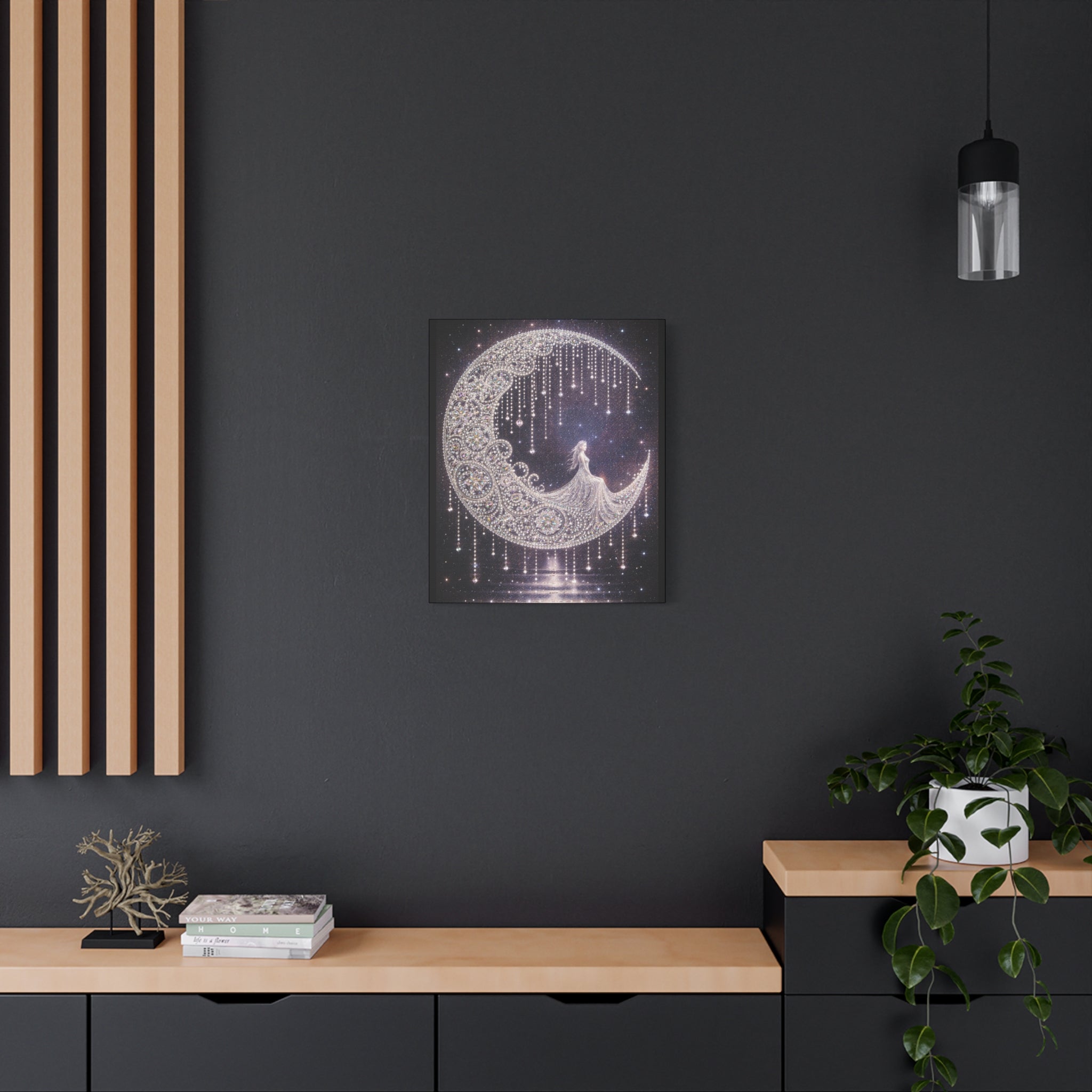 Moonlit Goddess Canvas Wall Art — Boho Crescent Moon Starlight Print