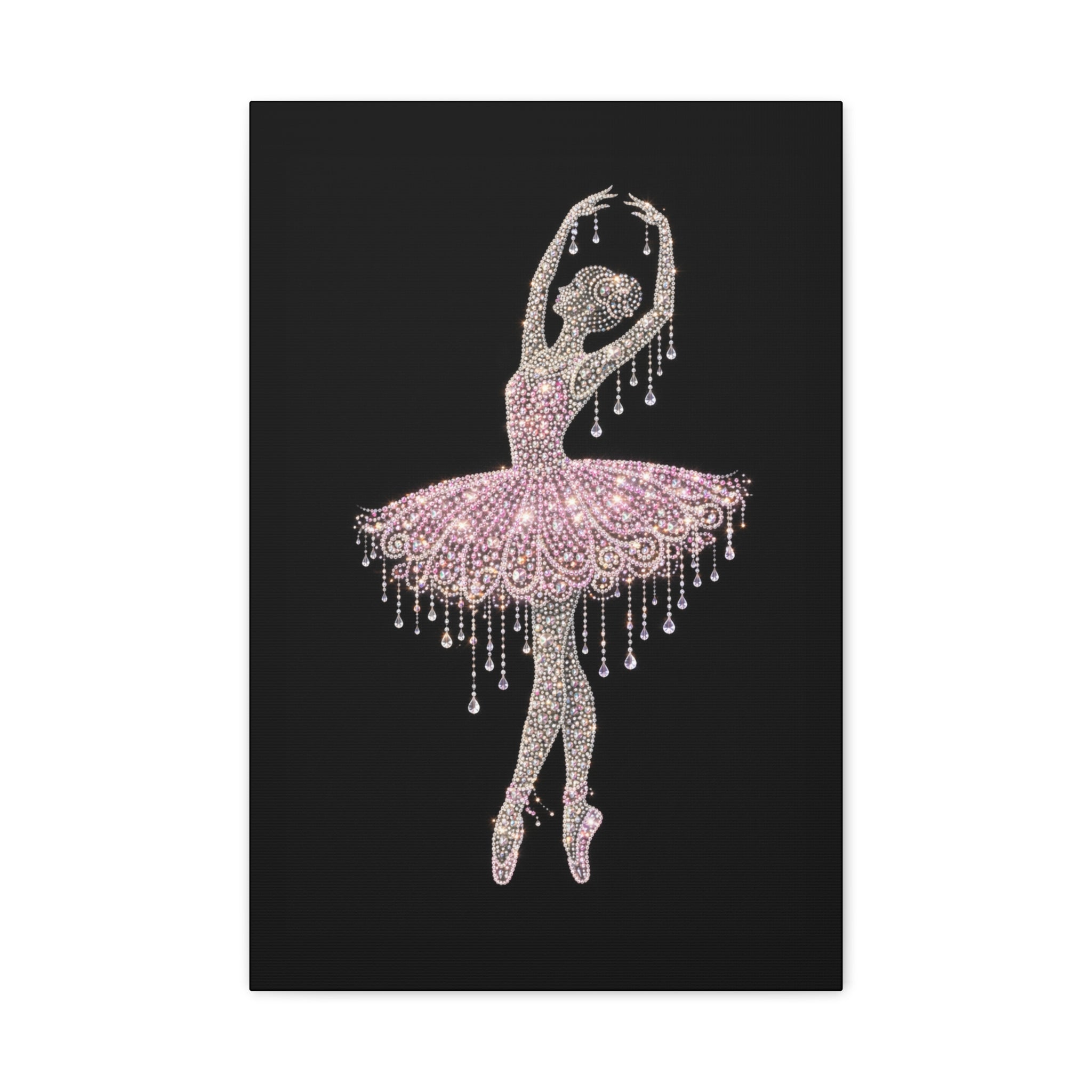 Ballet Dancer Sparkle Matte Canvas Wall Art — Pink Rhinestone Ballerina on Black
