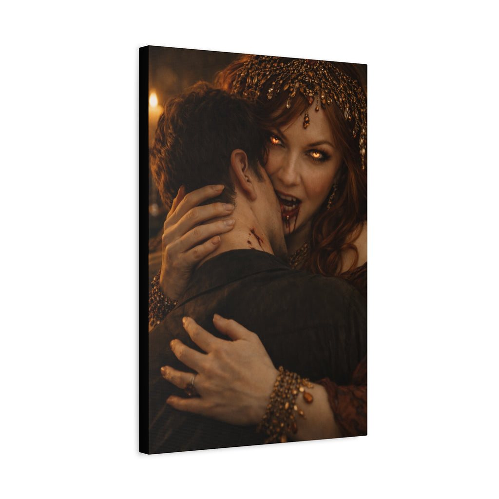 Vampire Embrace Matte Canvas Print — Gothic Horror Wall Art