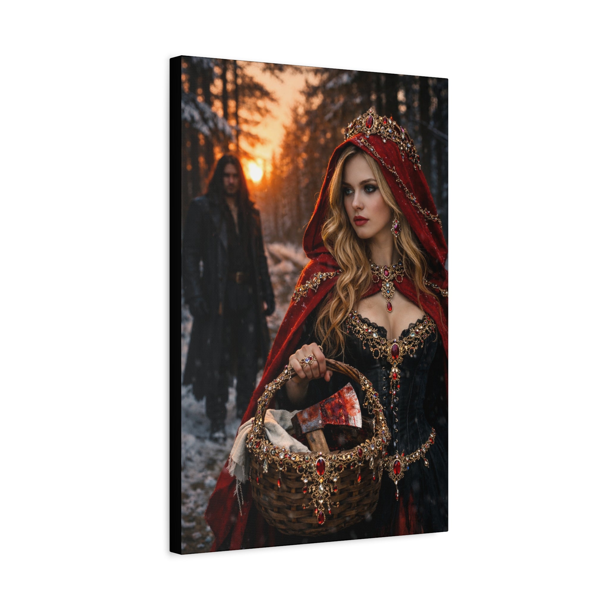 Red Riding Hood Fantasy Canvas Print — Enchanted Forest Gothic Wall Art