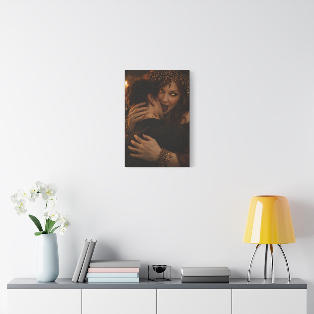 Vampire Embrace Matte Canvas Print — Gothic Horror Wall Art