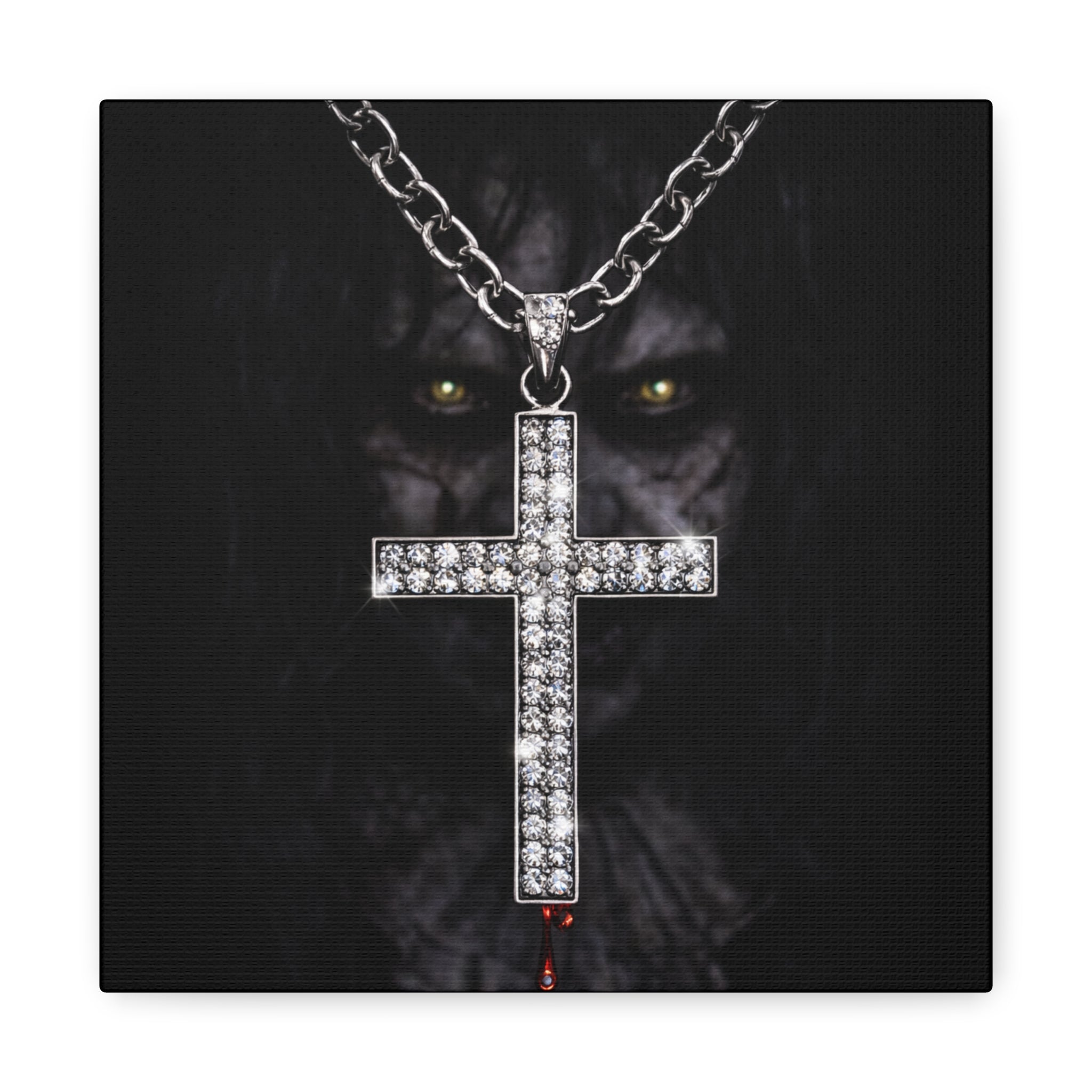 Gothic Vampire Cross Canvas Print — Dark Horror Wall Art