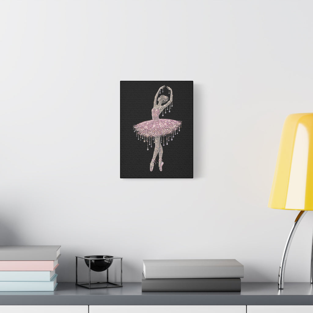 Ballet Dancer Sparkle Matte Canvas Wall Art — Pink Rhinestone Ballerina on Black