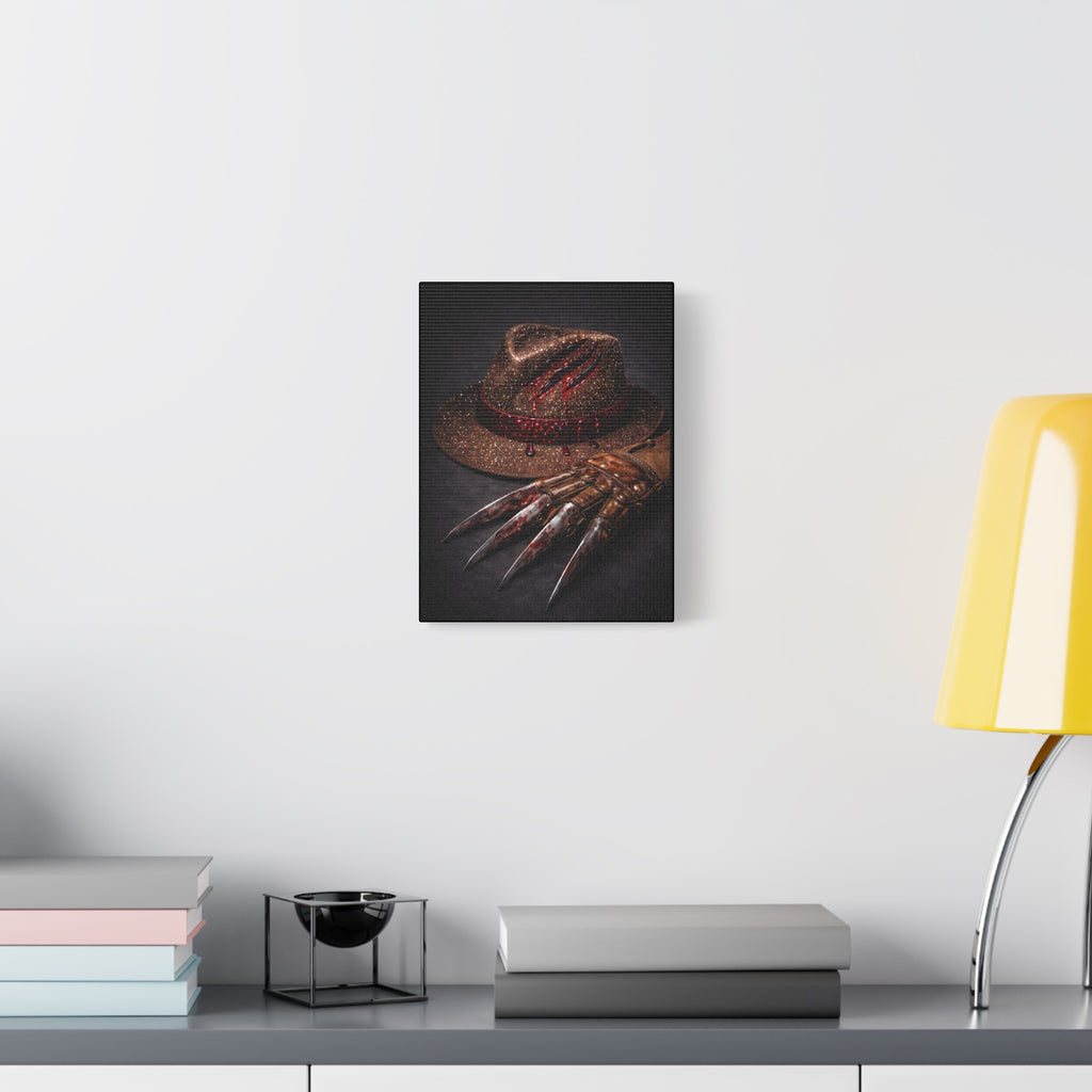 Horror Wall Art Canvas — Glove & Bloody Fedora Matte Stretched Print