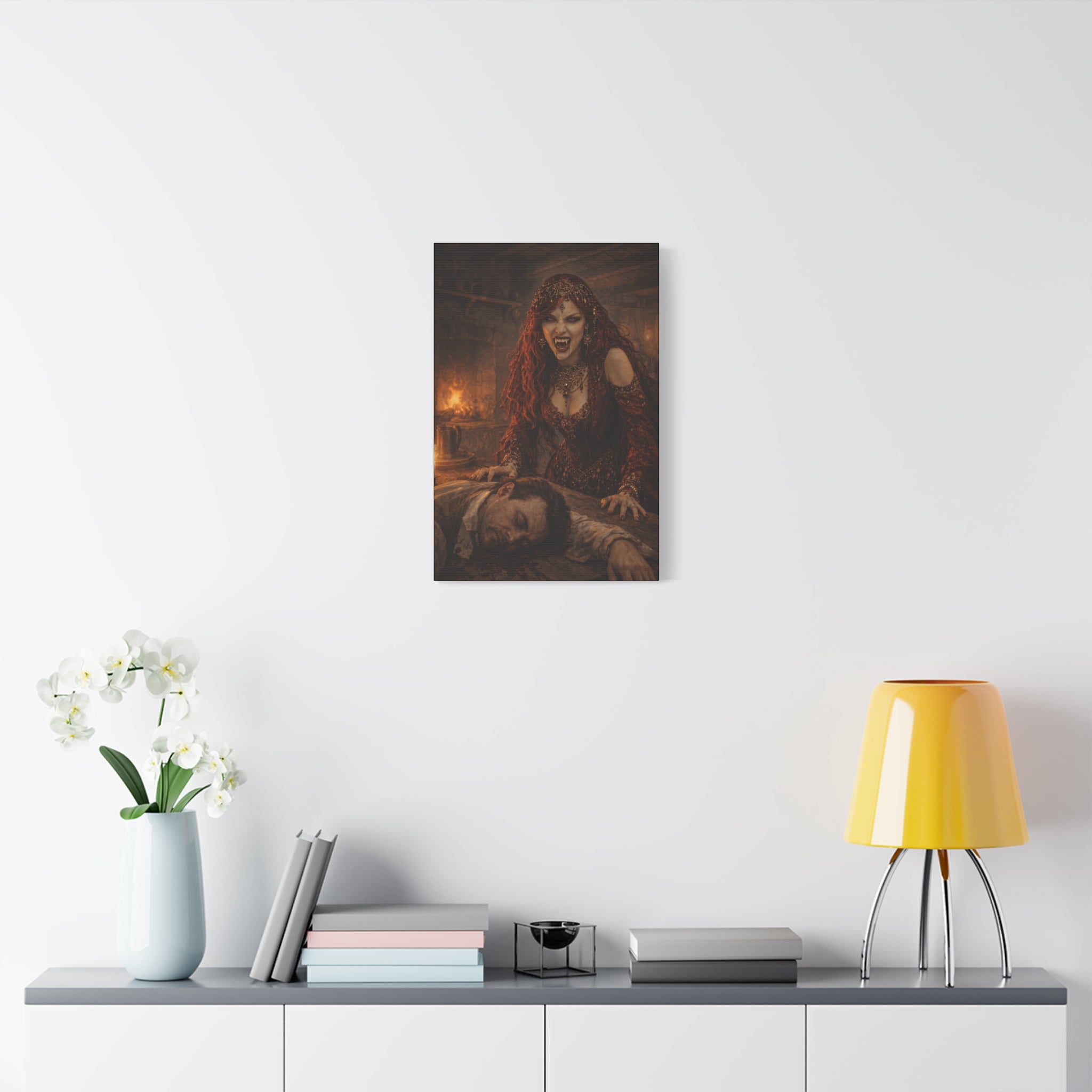 Vampire Femme Fatale Matte Canvas Print — Gothic Horror Wall Art