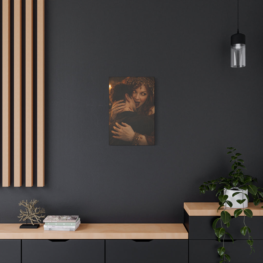 Vampire Embrace Matte Canvas Print — Gothic Horror Wall Art